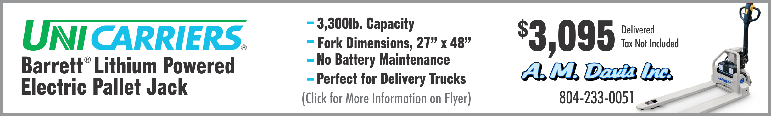 UniCarriers Barrett lithium powered pallet jack special flyer
